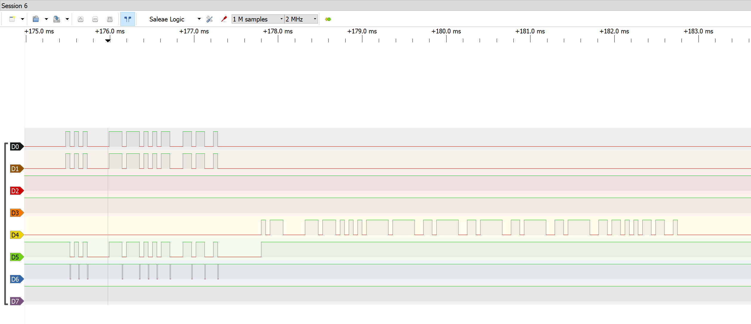 Hooking up the LA with D0 on tip, D4 on ring1, D5 on sleeve, and GND on ring2